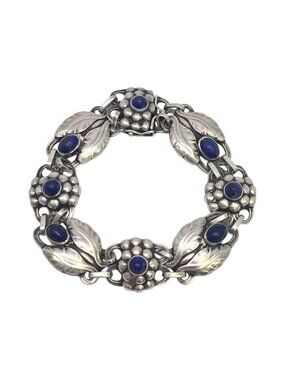 Georg Jensen Denmark #3 Sterling Silver Lapis Lazuli Flower Link Bracelet 25914